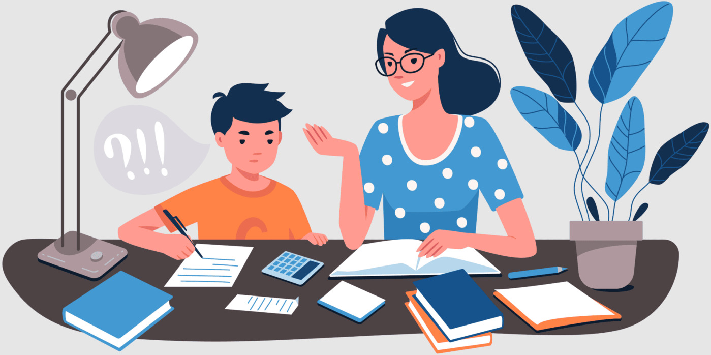 Kluge Wahl Nachhilfe Essen Illustration Lehrerin gibt Schüler Individualunterricht